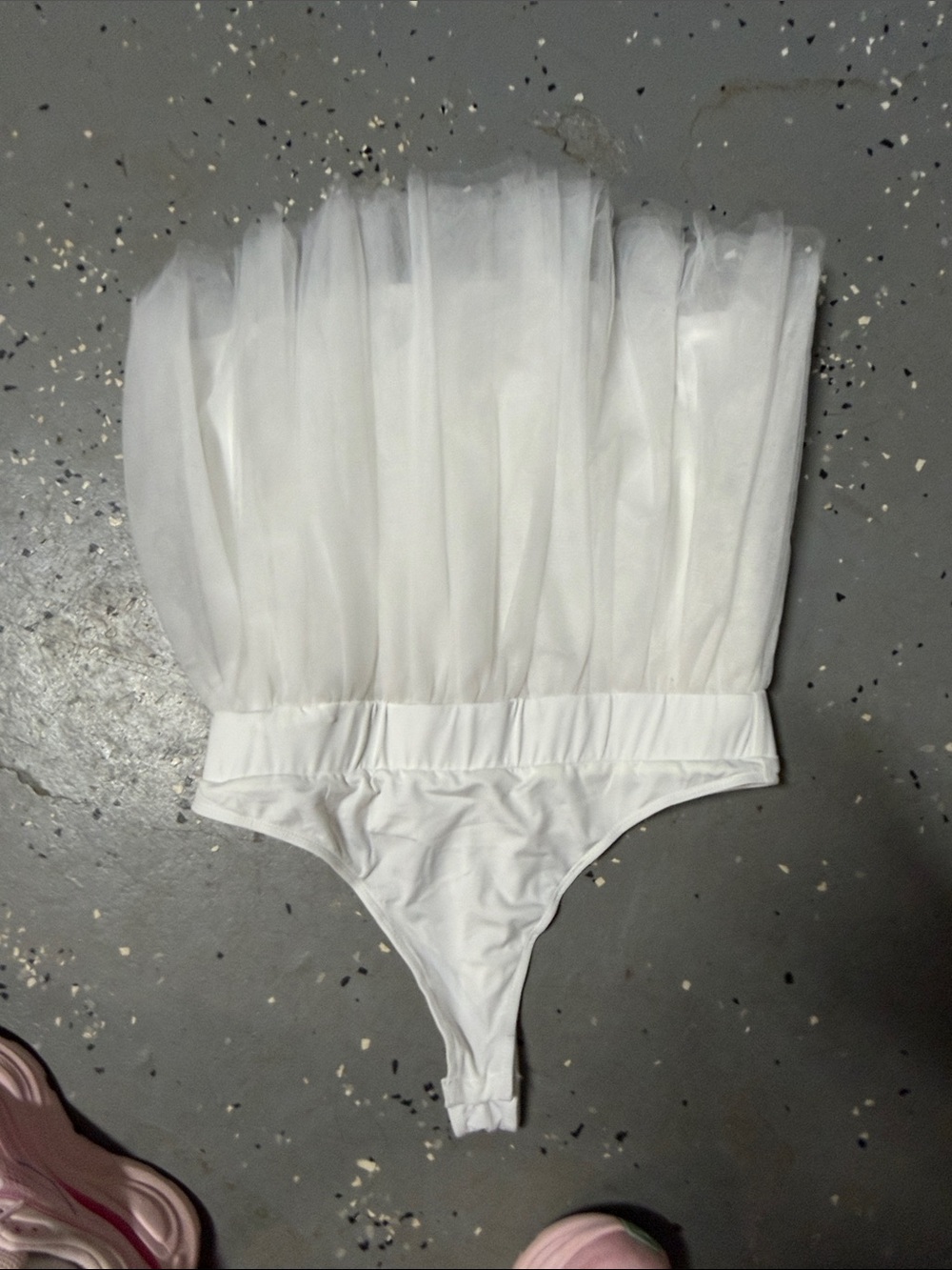 White Tulle Bodysuit with Sheer Skirt
